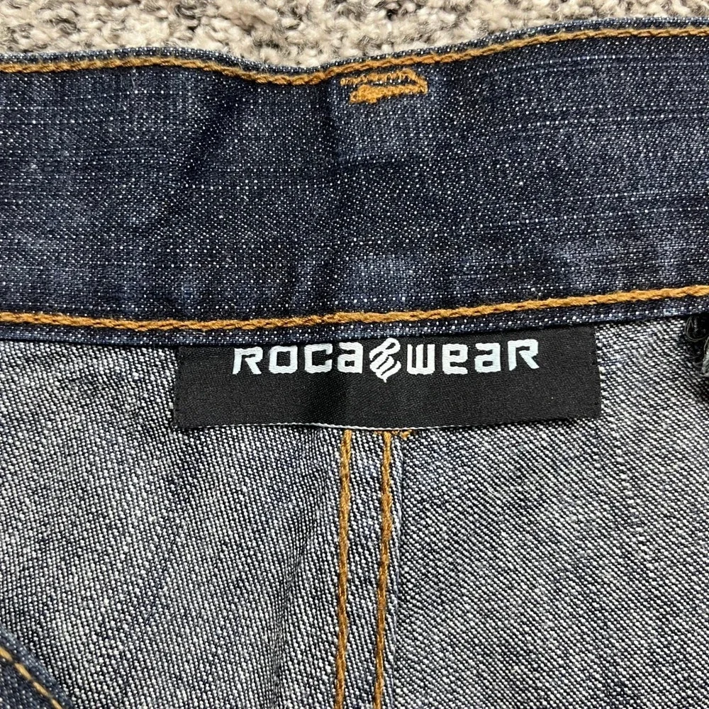 Rocawear Denim Shorts Mens 36 Dark Wash Embroidered Logo Baggy Fit Streetwear